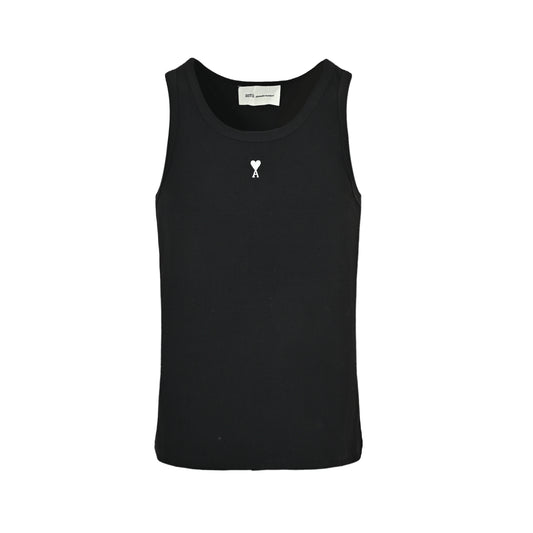 AMI Paris Ami de Cœur Embroidered Cotton Tank Top — Black