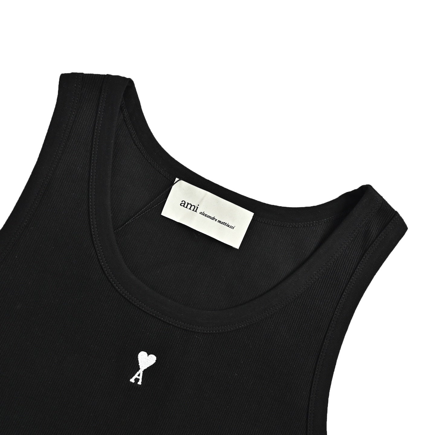AMI Paris Ami de Cœur Embroidered Cotton Tank Top — Black