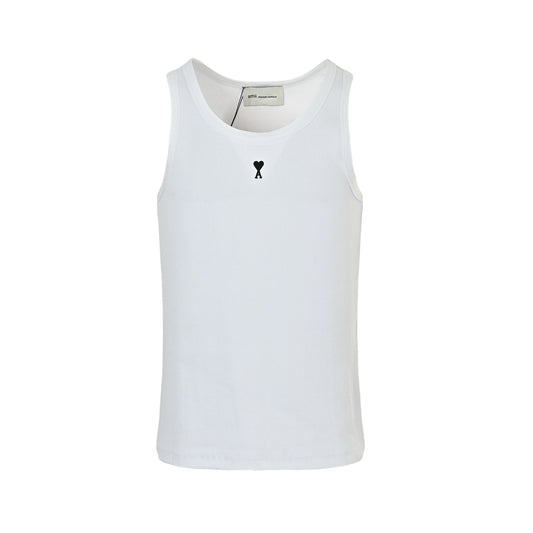 AMI Paris Ami de Cœur Embroidered Cotton Tank Top — White