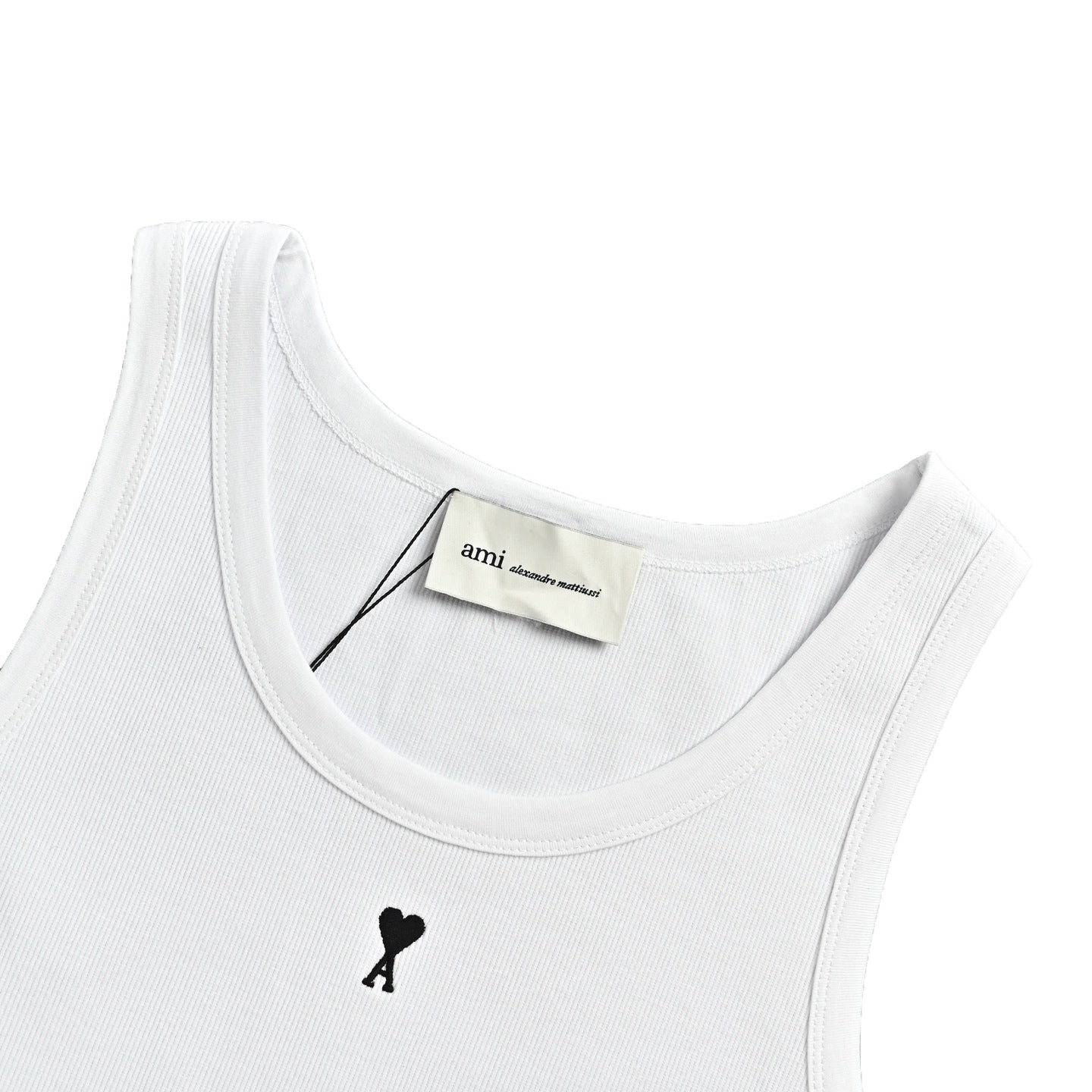 AMI Paris Ami de Cœur Embroidered Cotton Tank Top — White