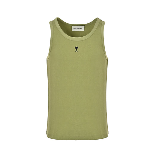 AMI Paris Ami de Cœur Ribbed Cotton Tank Top — Olive