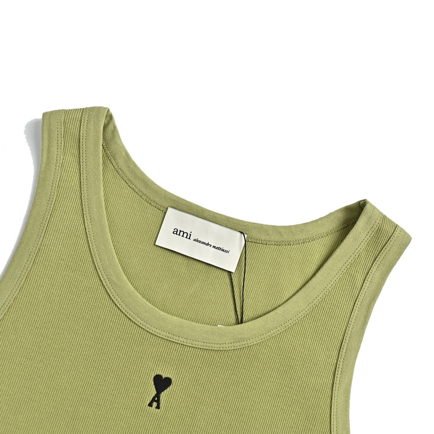 AMI Paris Ami de Cœur Ribbed Cotton Tank Top — Olive