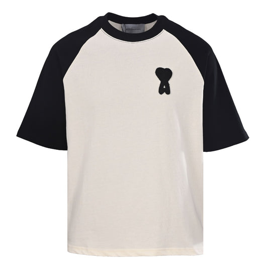 AMI Paris Ami de Cœur Chenille Patch Raglan T-Shirt — White/Black