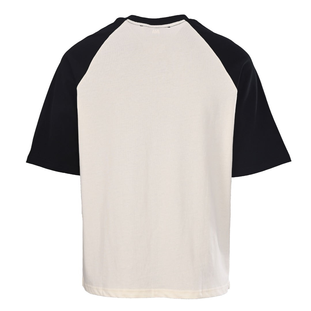 AMI Paris Ami de Cœur Chenille Patch Raglan T-Shirt — White/Black