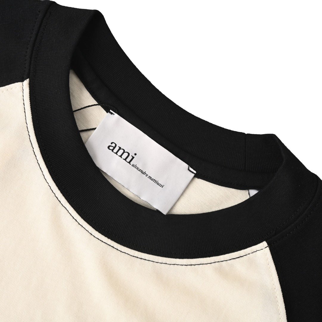 AMI Paris Ami de Cœur Chenille Patch Raglan T-Shirt — White/Black