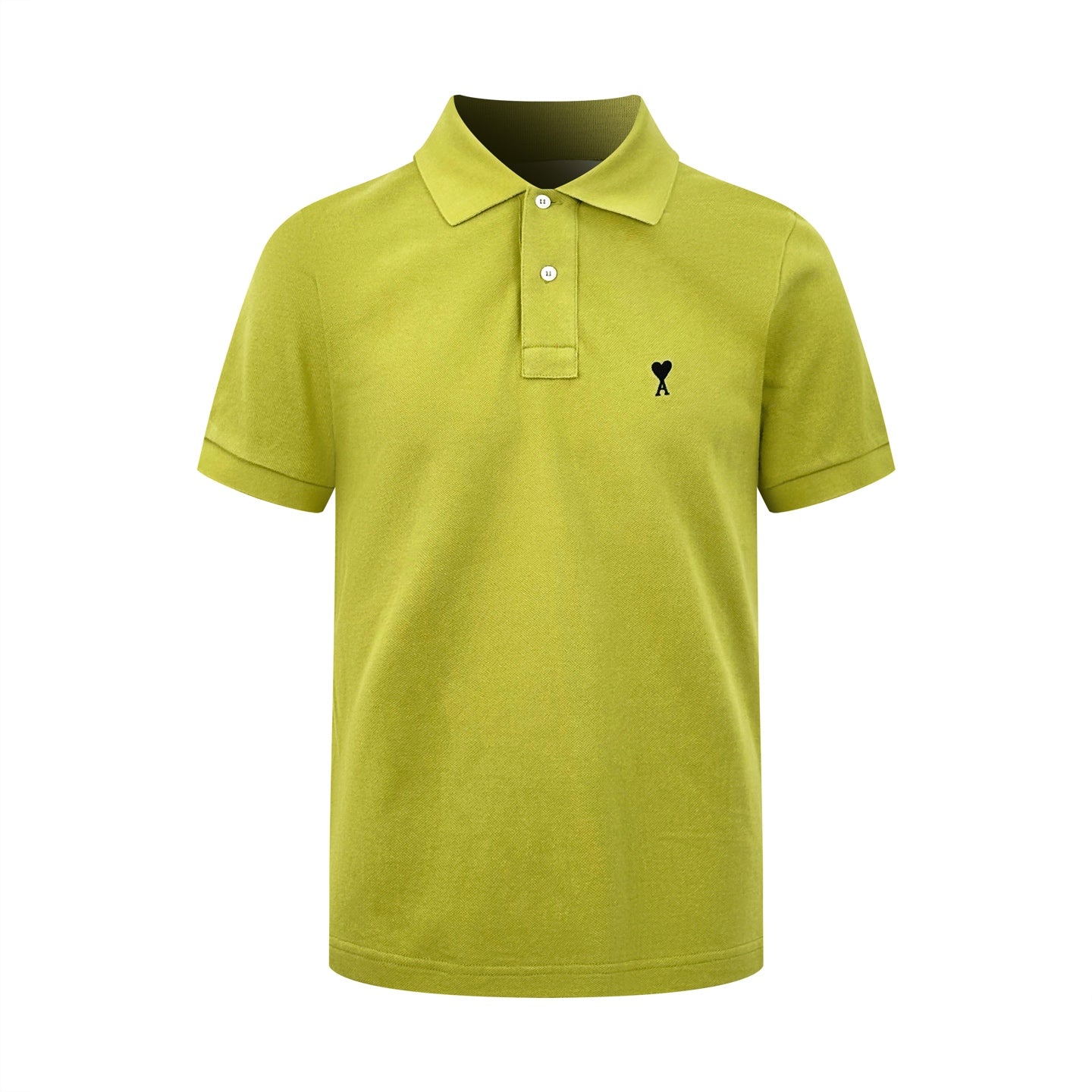 AMI Paris Ami de Cœur Piqué Cotton Polo Shirt — Chartreuse