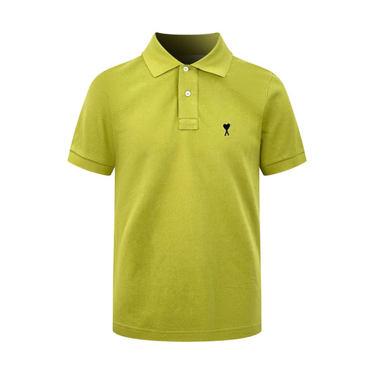 AMI Paris Ami de Cœur Piqué Cotton Polo Shirt — Chartreuse