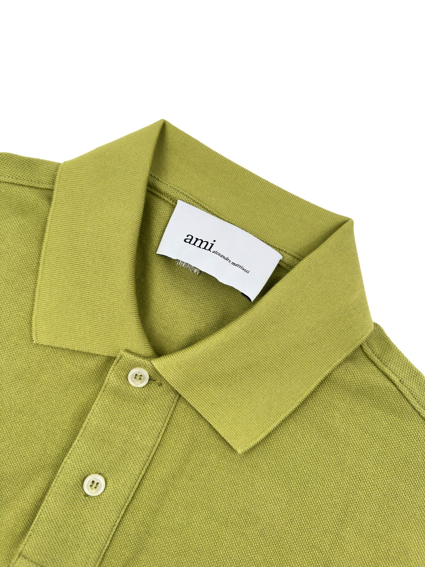 AMI Paris Ami de Cœur Piqué Cotton Polo Shirt — Chartreuse