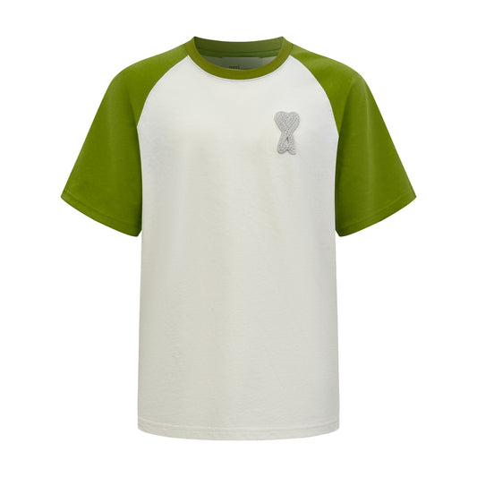 AMI Paris Ami de Cœur Chenille Patch Raglan T-Shirt — White/Green