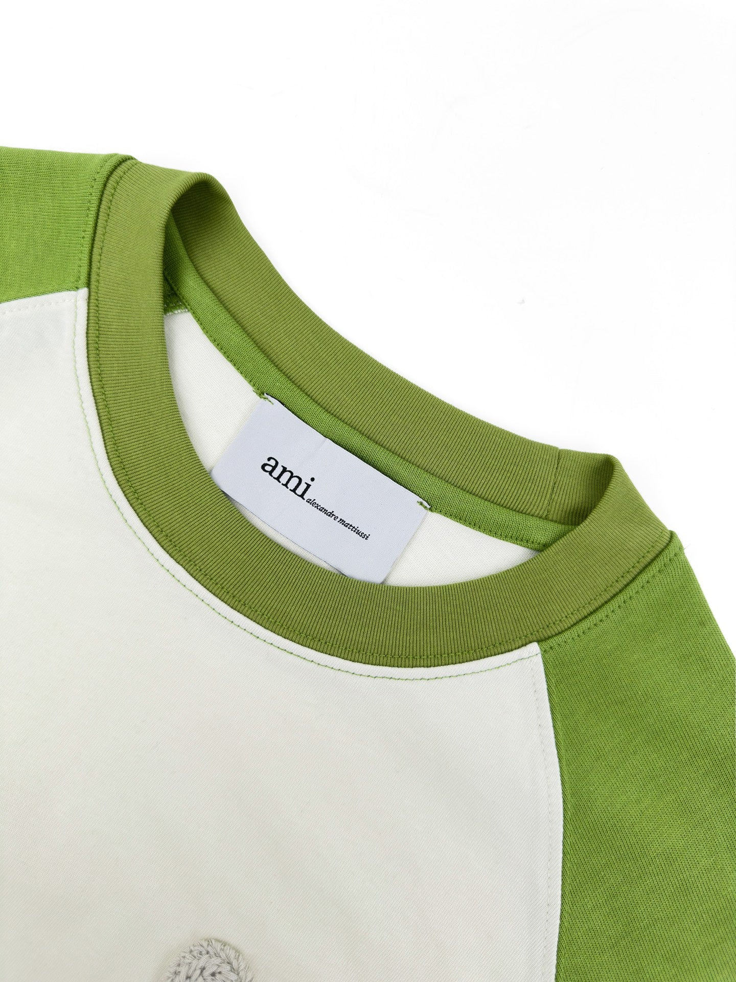 AMI Paris Ami de Cœur Chenille Patch Raglan T-Shirt — White/Green