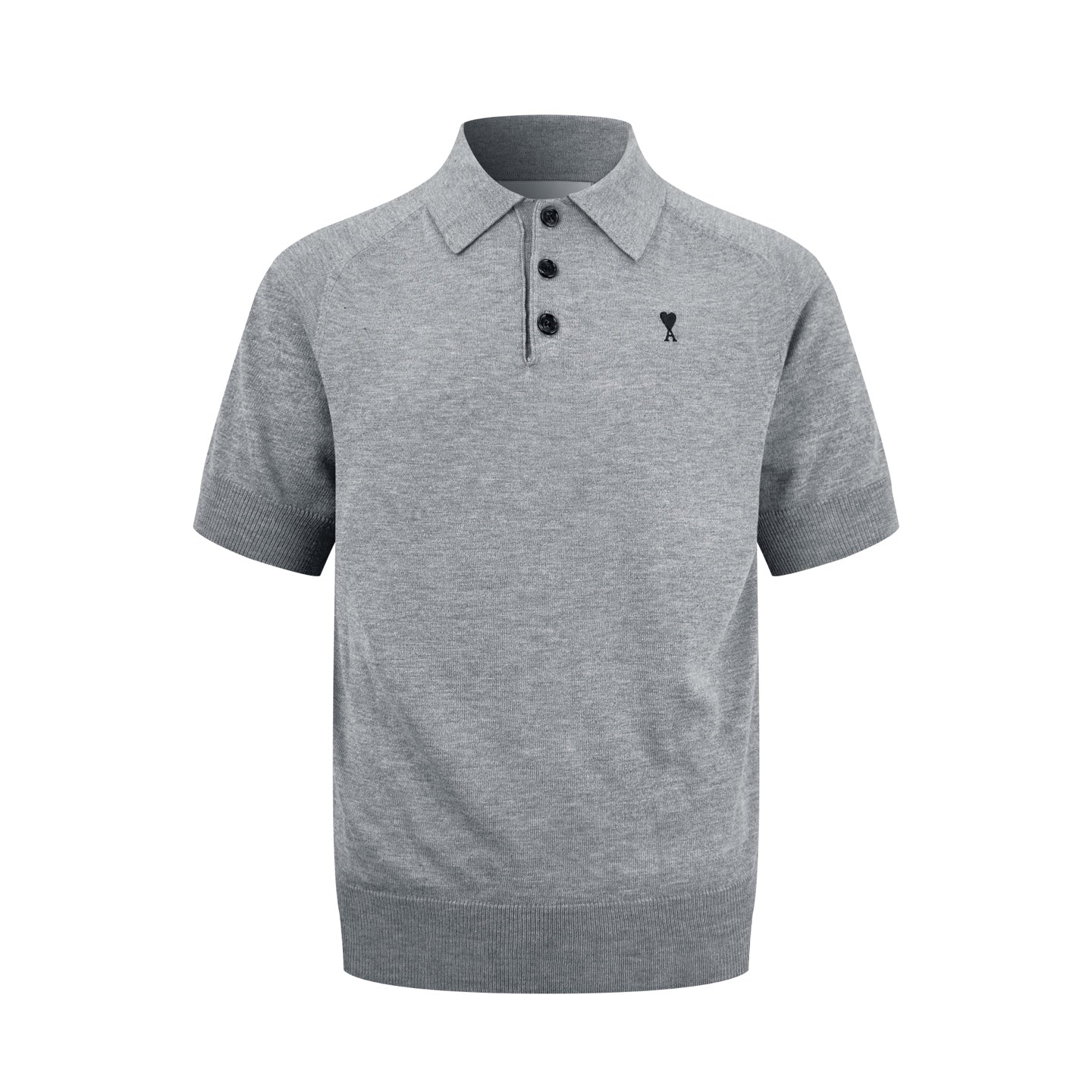 AMI Paris Ami de Cœur Knitted Polo Shirt — Grey Melange