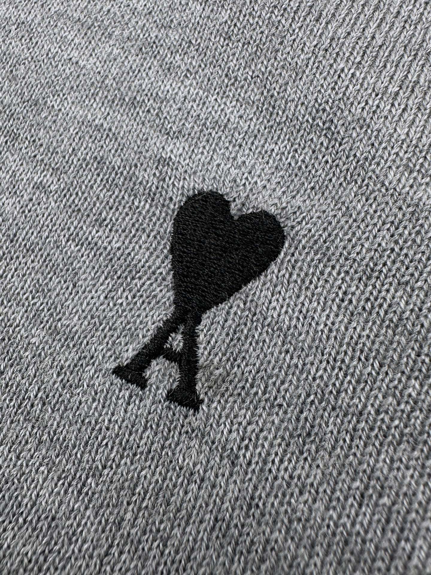 AMI Paris Ami de Cœur Knitted Polo Shirt — Grey Melange