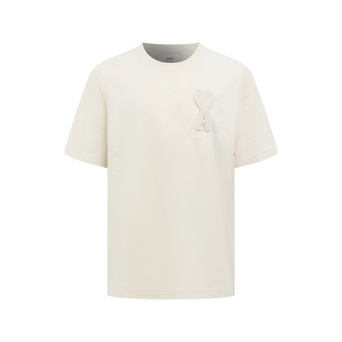AMI Paris Ami de Cœur Tonal Embossed Cotton T-Shirt — Ecru