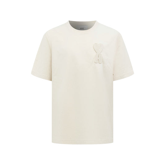 AMI Paris Ami de Cœur Tonal Embossed Cotton T-Shirt — Ecru