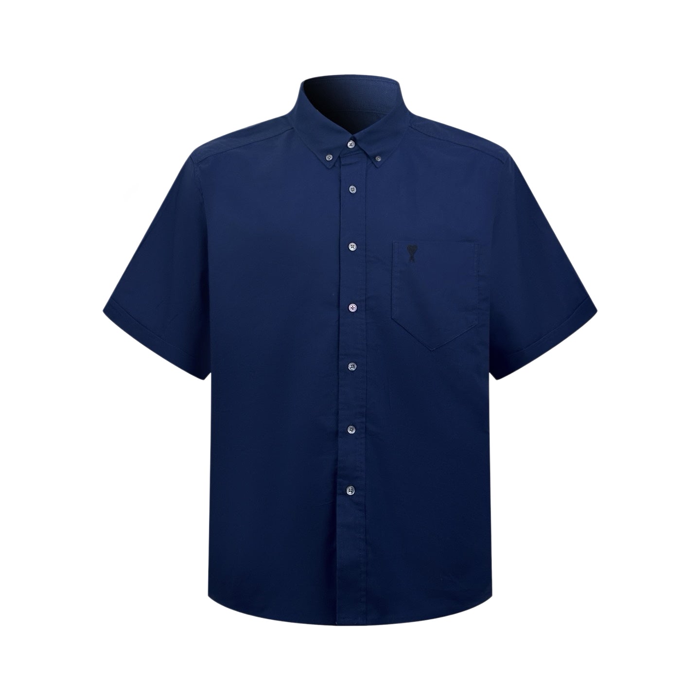 AMI Paris Oxford Cotton Short-Sleeve Shirt — Navy
