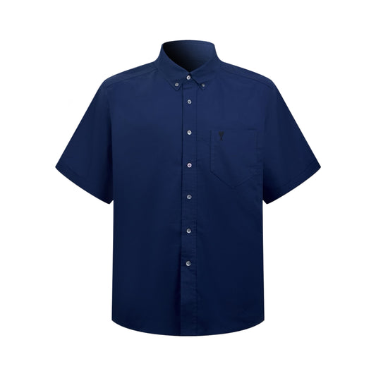 AMI Paris Oxford Cotton Short-Sleeve Shirt — Navy