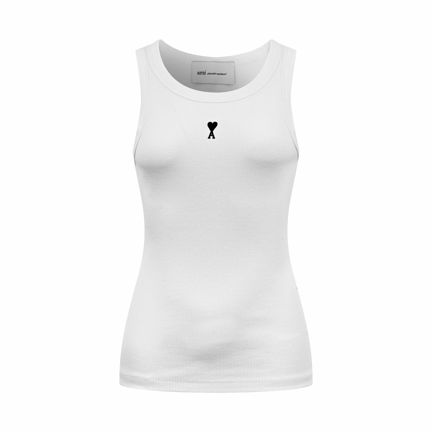 AMI Paris Ami de Cœur Ribbed Cotton Fitted Tank Top — White