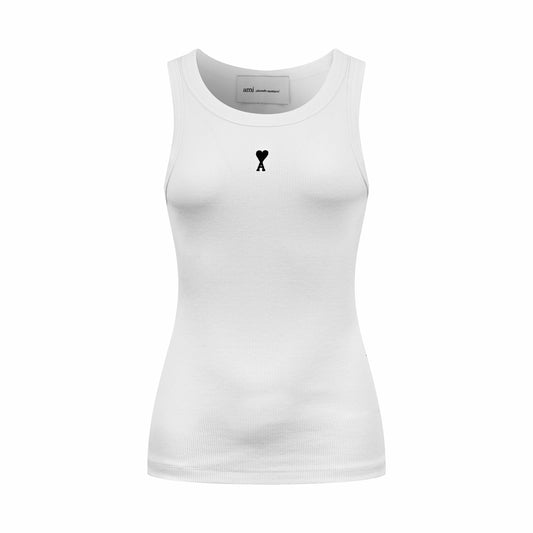 AMI Paris Ami de Cœur Ribbed Cotton Fitted Tank Top — White