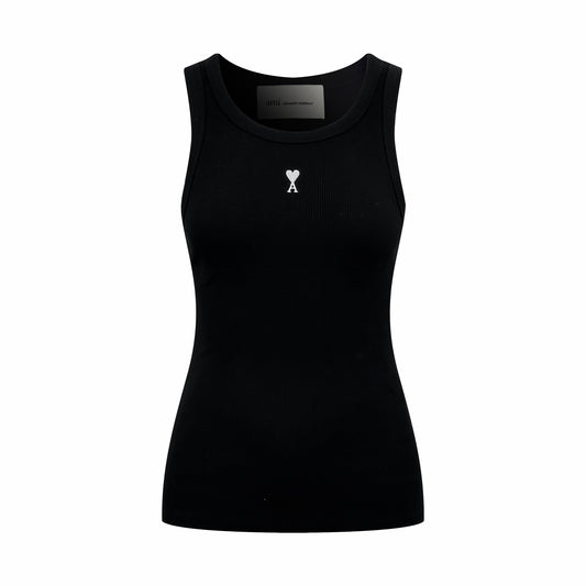 AMI Paris Ami de Cœur Ribbed Cotton Fitted Tank Top — Black