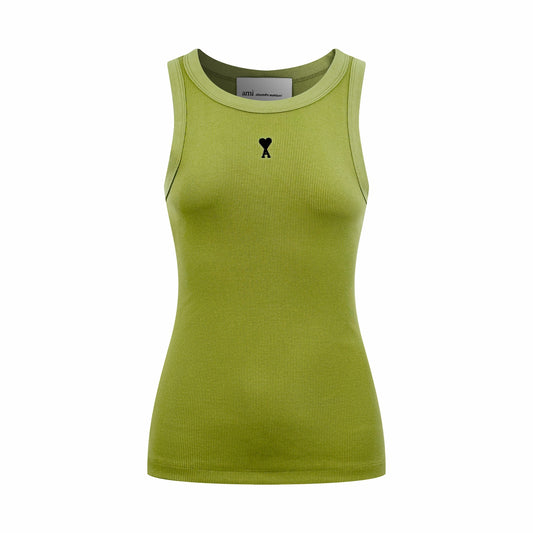 AMI Paris Ami de Cœur Ribbed Cotton Fitted Tank Top — Lime Green
