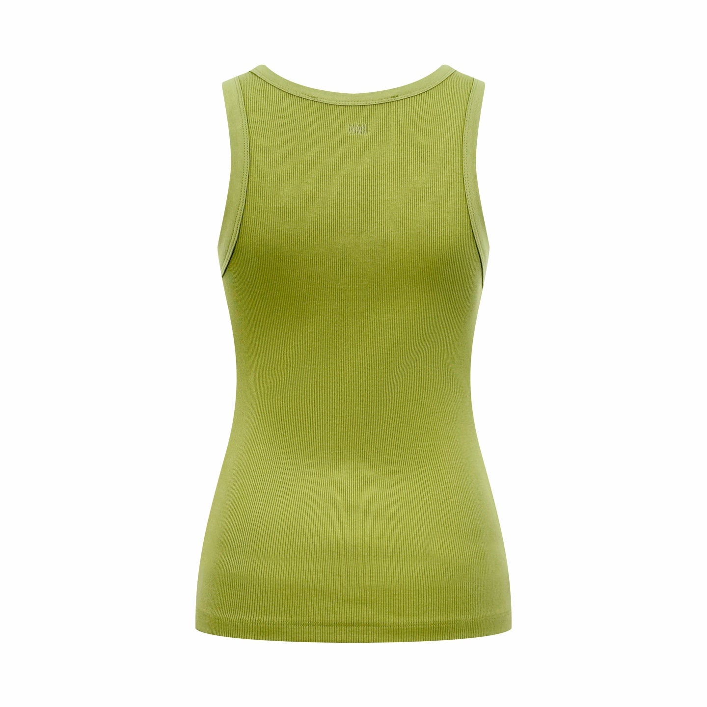 AMI Paris Ami de Cœur Ribbed Cotton Fitted Tank Top — Lime Green