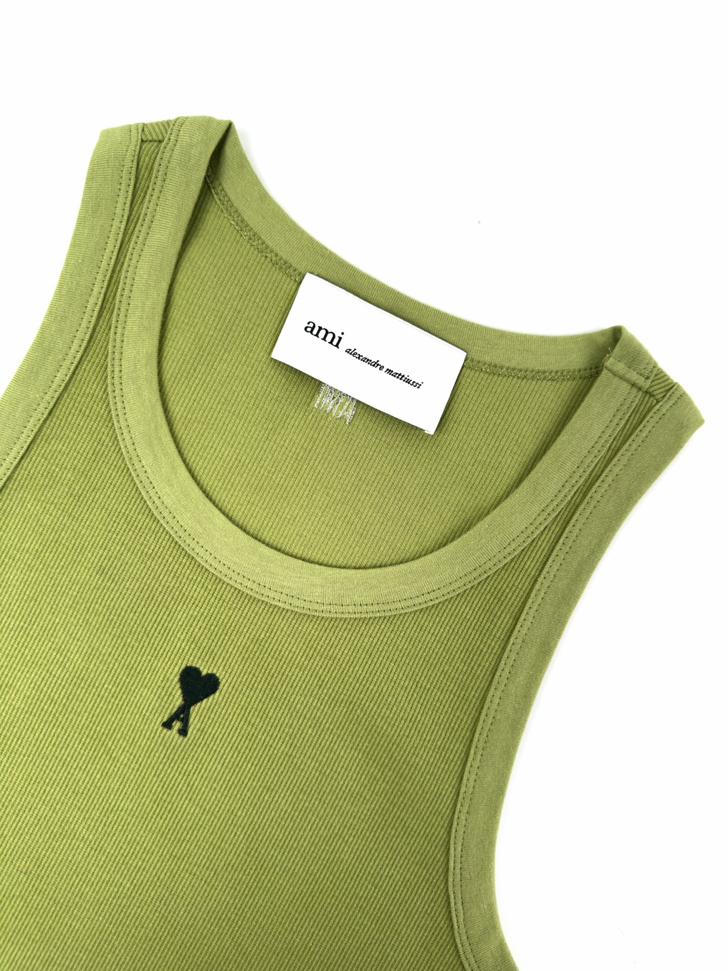 AMI Paris Ami de Cœur Ribbed Cotton Fitted Tank Top — Lime Green