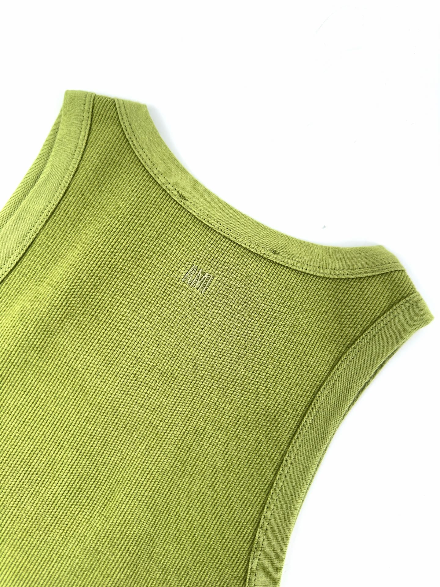 AMI Paris Ami de Cœur Ribbed Cotton Fitted Tank Top — Lime Green