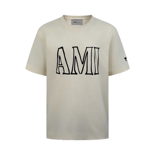 AMI Paris Oversized AMI Outline Logo T-Shirt — Ecru