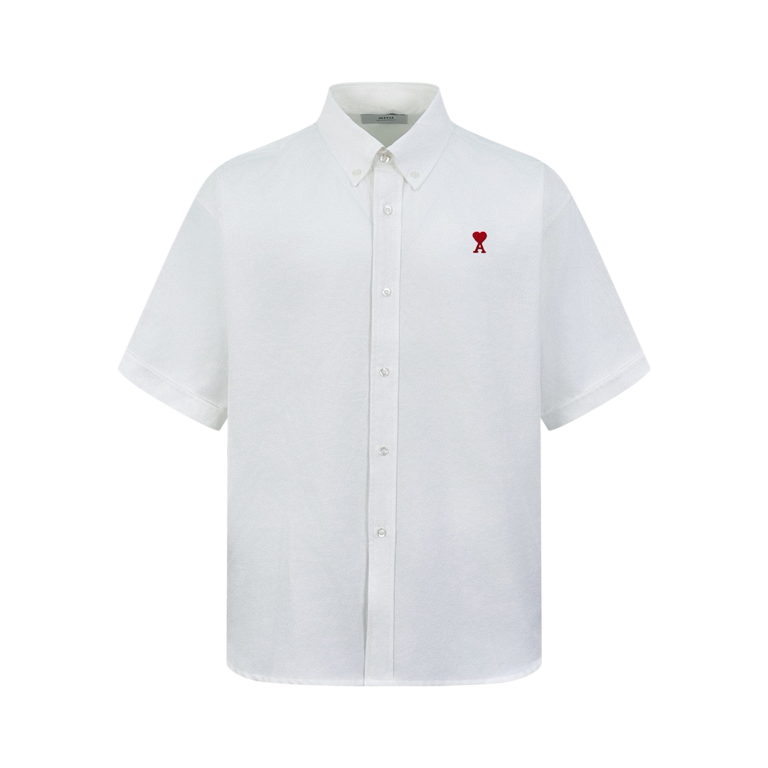AMI Paris Ami de Cœur Poplin Cotton Short-Sleeve Shirt — White