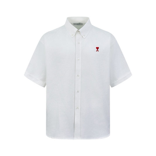 AMI Paris Ami de Cœur Poplin Cotton Short-Sleeve Shirt — White