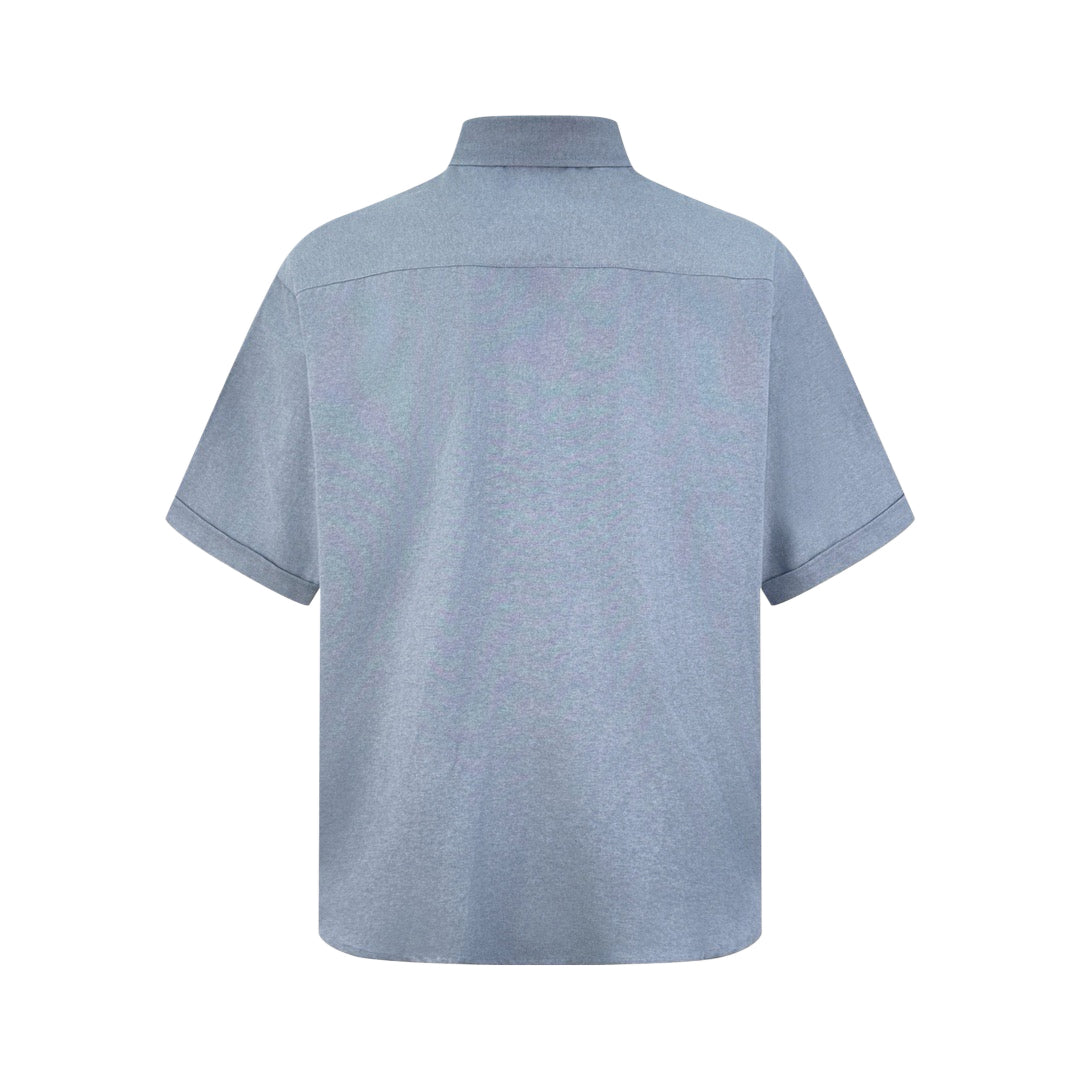 AMI Paris Ami de Cœur Oxford Cotton Short-Sleeve Shirt — Light Blue
