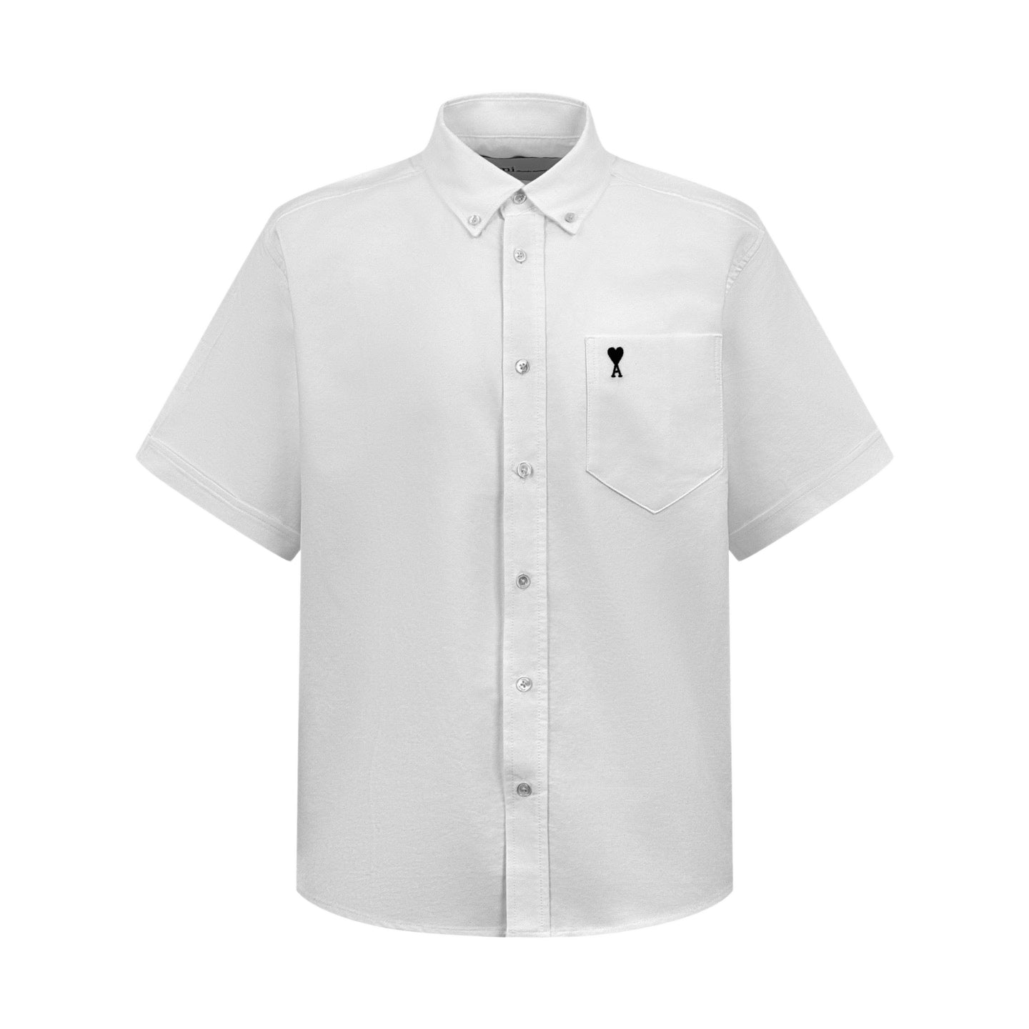 AMI Paris Ami de Cœur Oxford Cotton Short-Sleeve Shirt — White