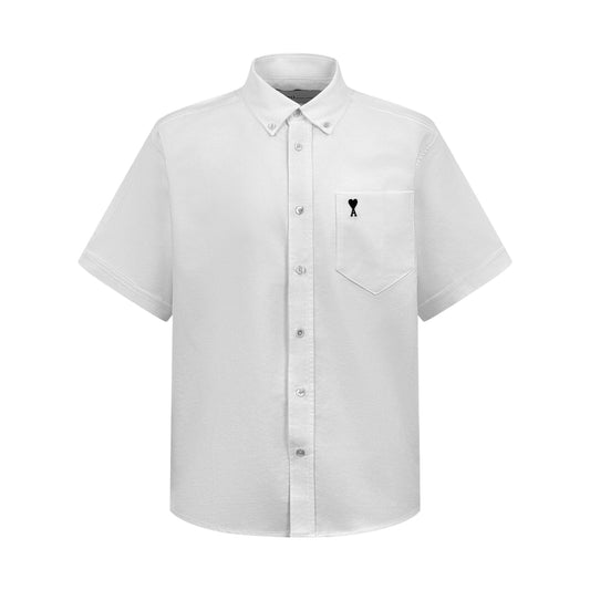 AMI Paris Ami de Cœur Oxford Cotton Short-Sleeve Shirt — White