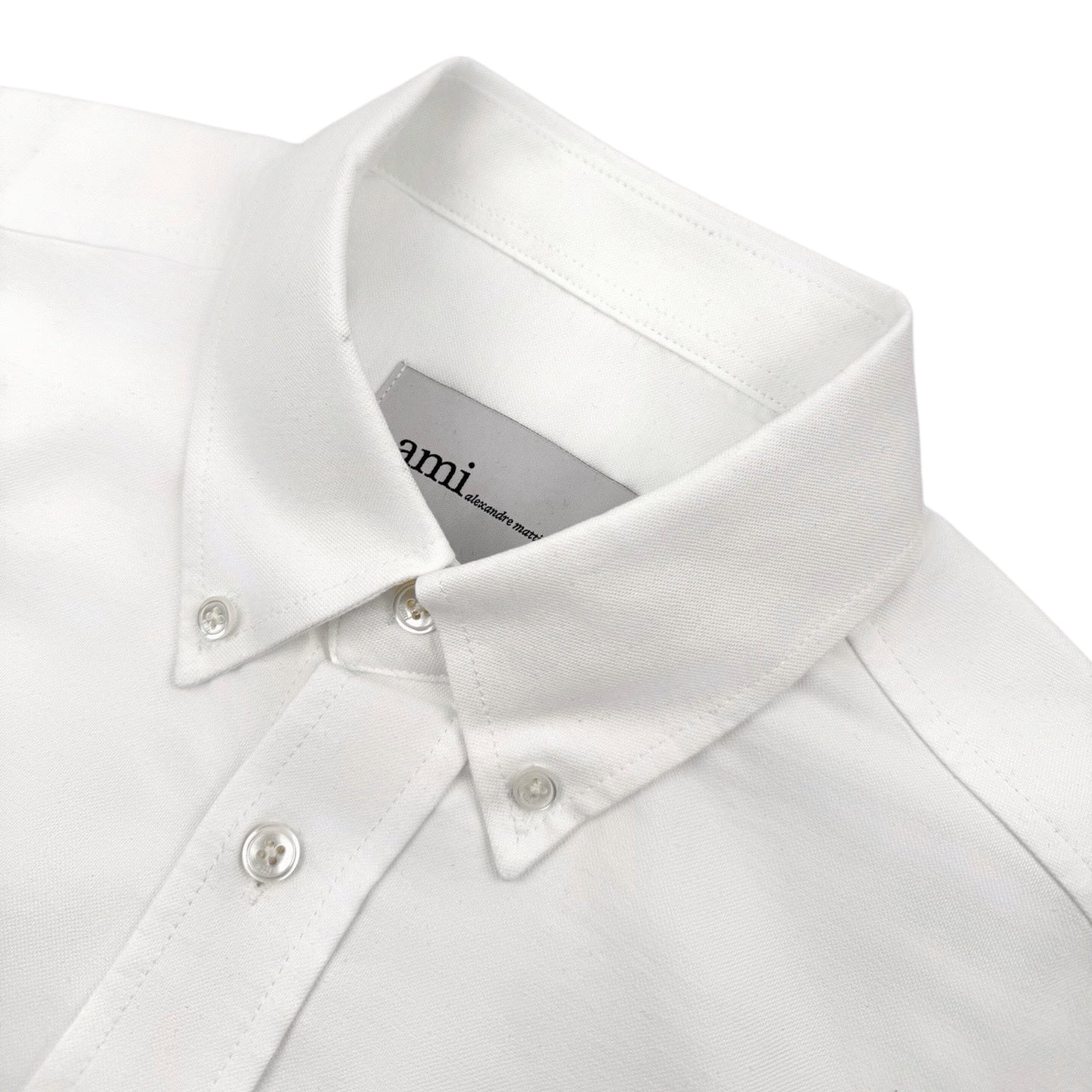 AMI Paris Ami de Cœur Oxford Cotton Short-Sleeve Shirt — White