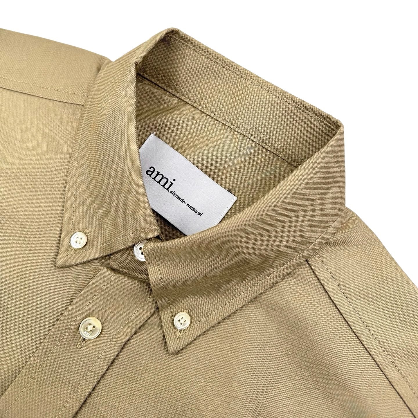 AMI Paris Ami de Cœur Oxford Cotton Short-Sleeve Shirt — Khaki