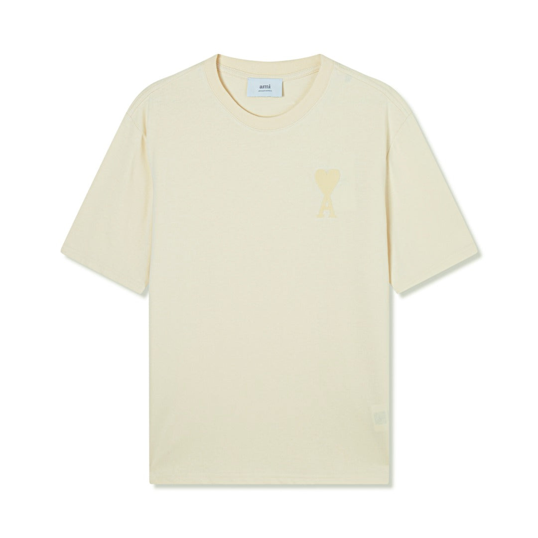 AMI Paris Ami de Cœur Oversized Tonal Logo Cotton T-Shirt — Cream