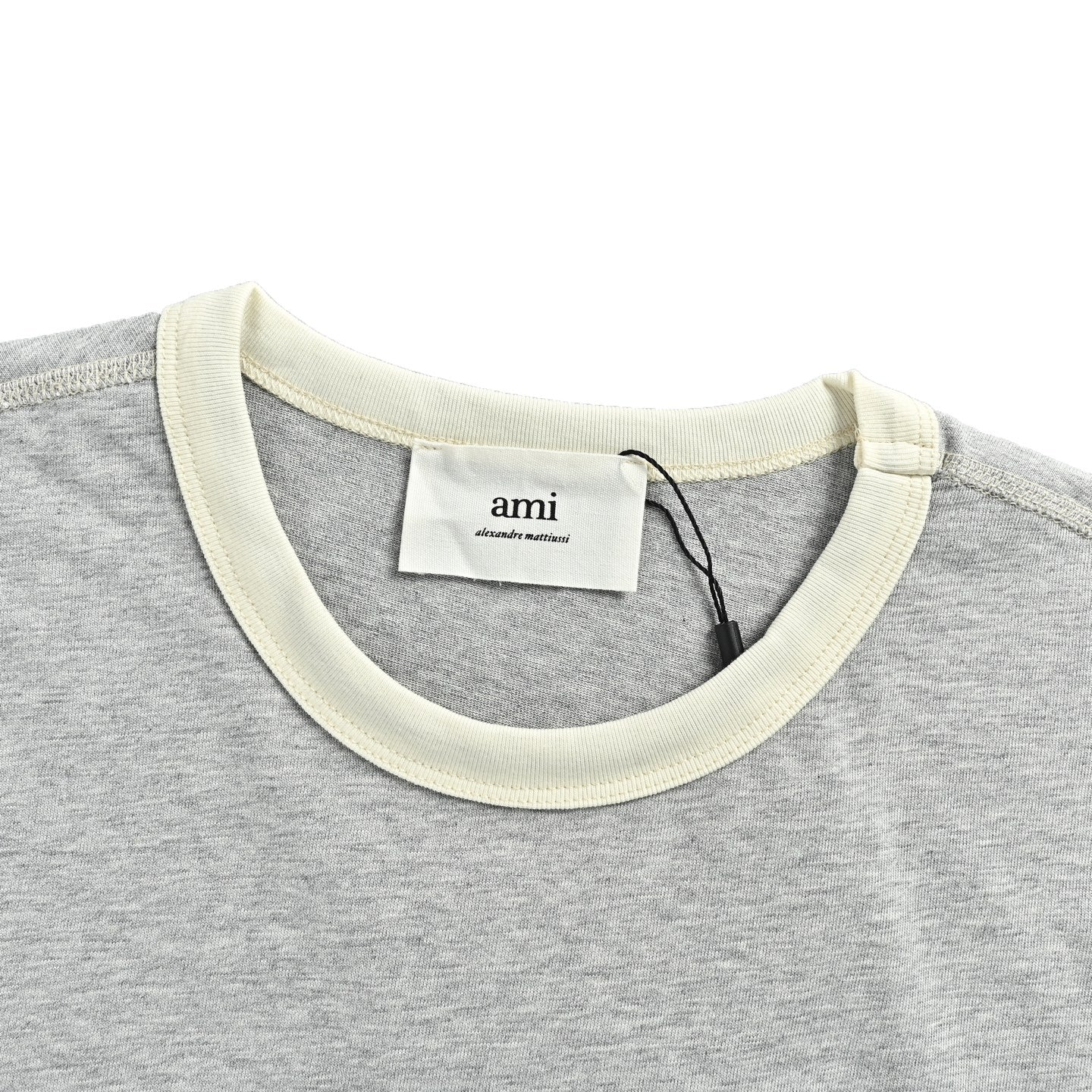 AMI Paris Bubble Letter Ringer Cotton T-Shirt — Grey Marl