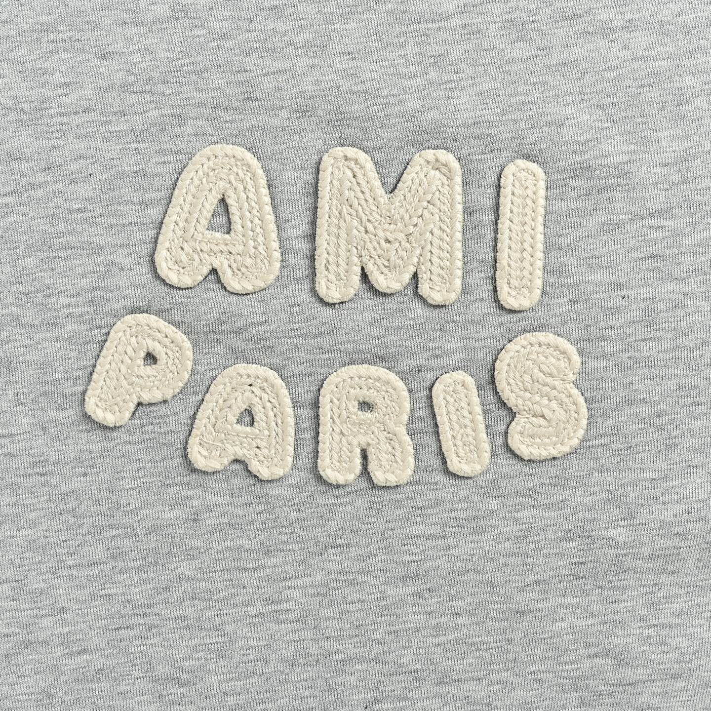 AMI Paris Bubble Letter Ringer Cotton T-Shirt — Grey Marl
