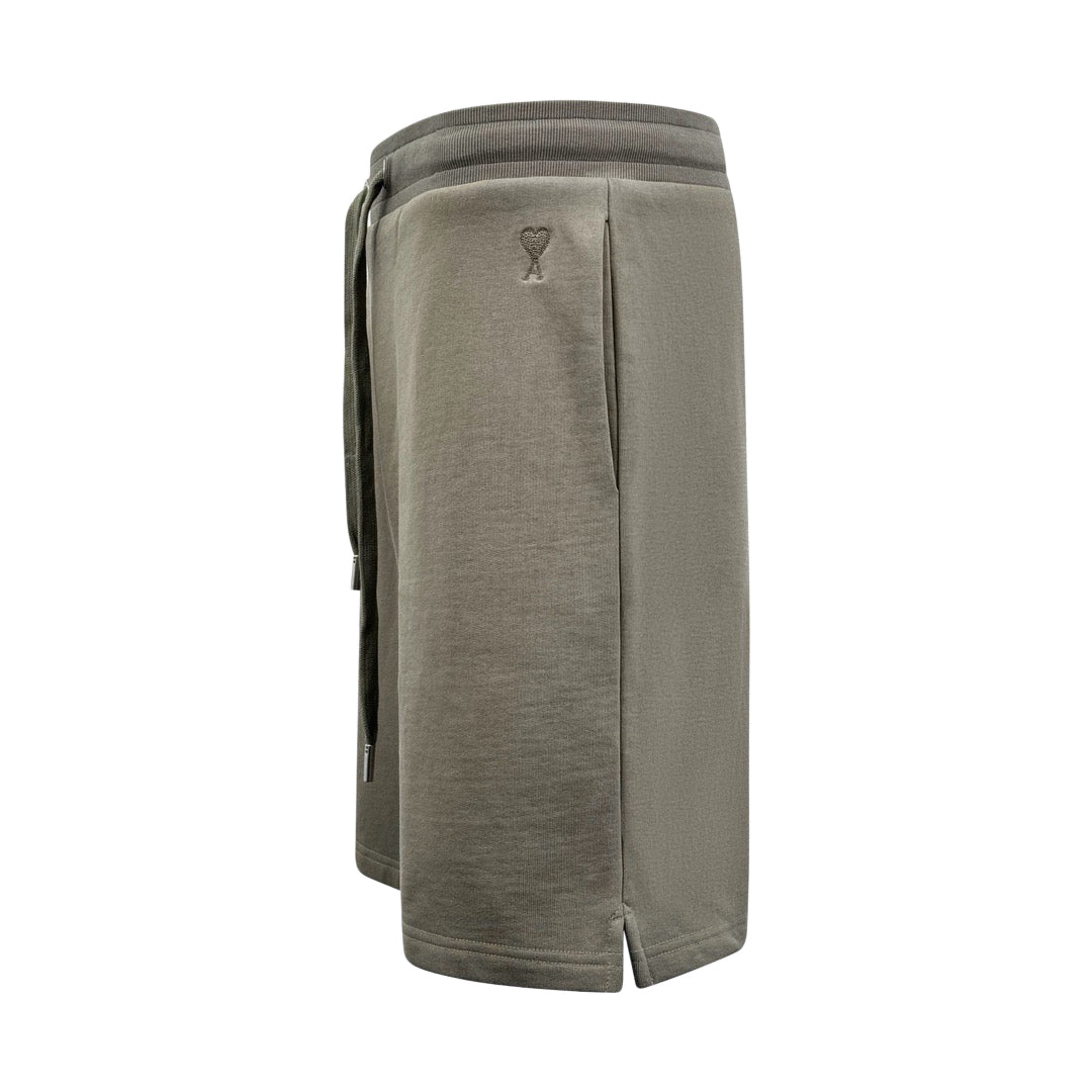 AMI Paris Ami de Cœur Fleece Drawstring Shorts — Olive