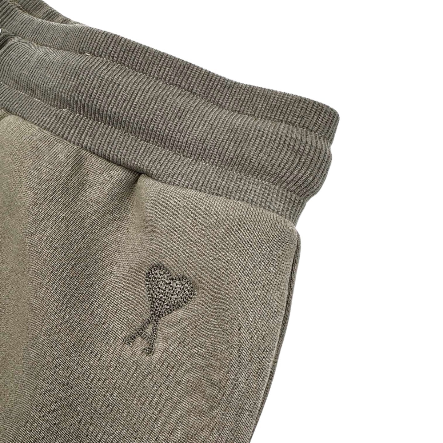 AMI Paris Ami de Cœur Fleece Drawstring Shorts — Olive