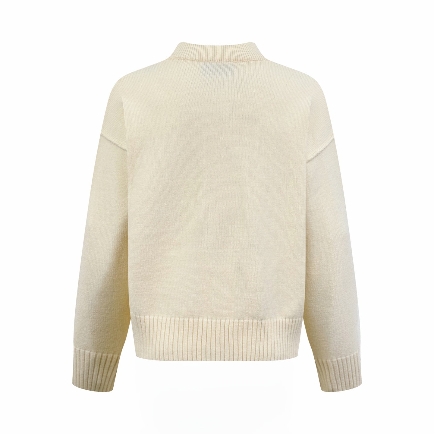 AMI Paris Ami de Cœur V-Neck Wool Cardigan — Ivory
