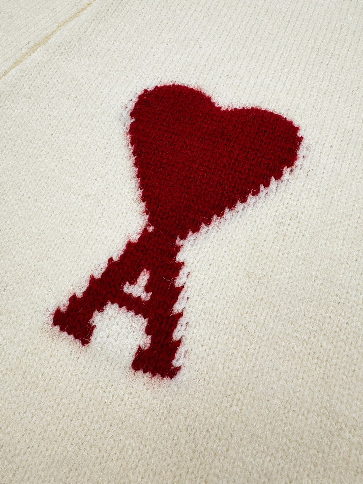 AMI Paris Ami de Cœur V-Neck Wool Cardigan — Ivory