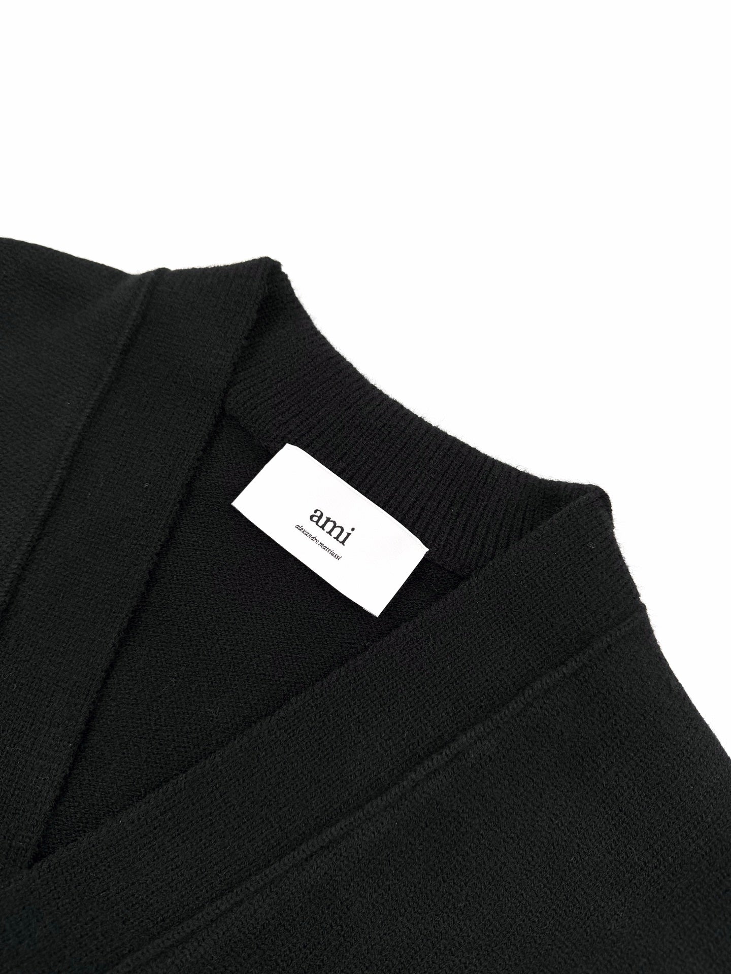 AMI Paris Ami de Cœur V-Neck Wool Cardigan — Black