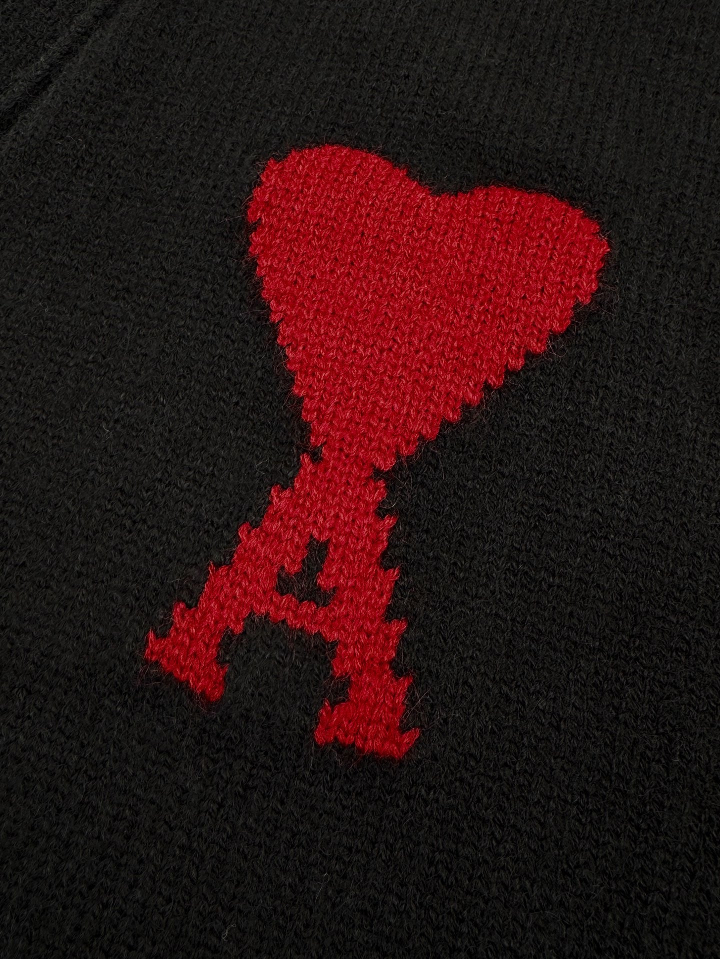 AMI Paris Ami de Cœur V-Neck Wool Cardigan — Black