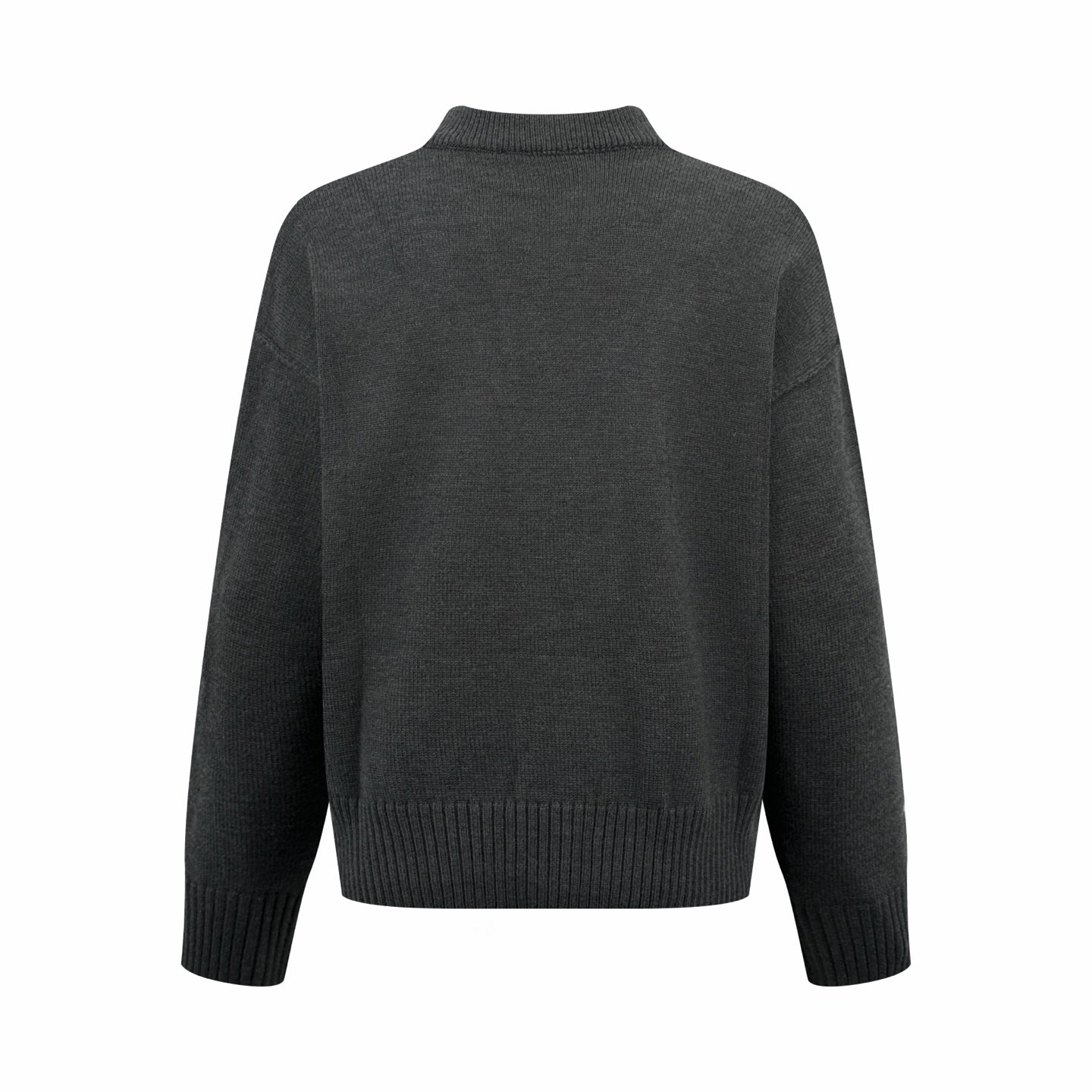 AMI Paris Ami de Cœur V-Neck Wool Cardigan — Charcoal Grey