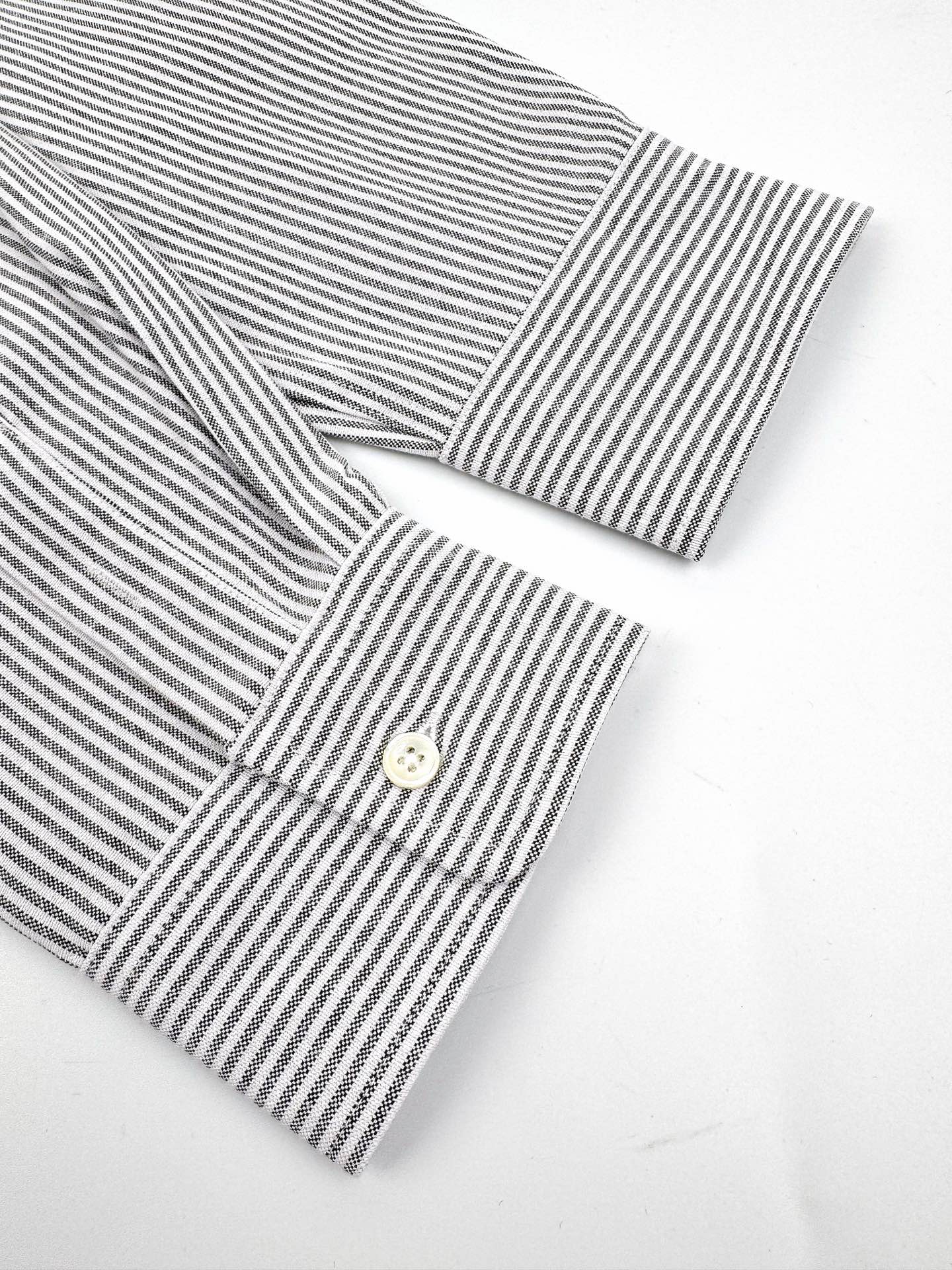 AMI Paris Ami de Cœur Pinstripe Cotton Long-Sleeve Shirt — Black & White