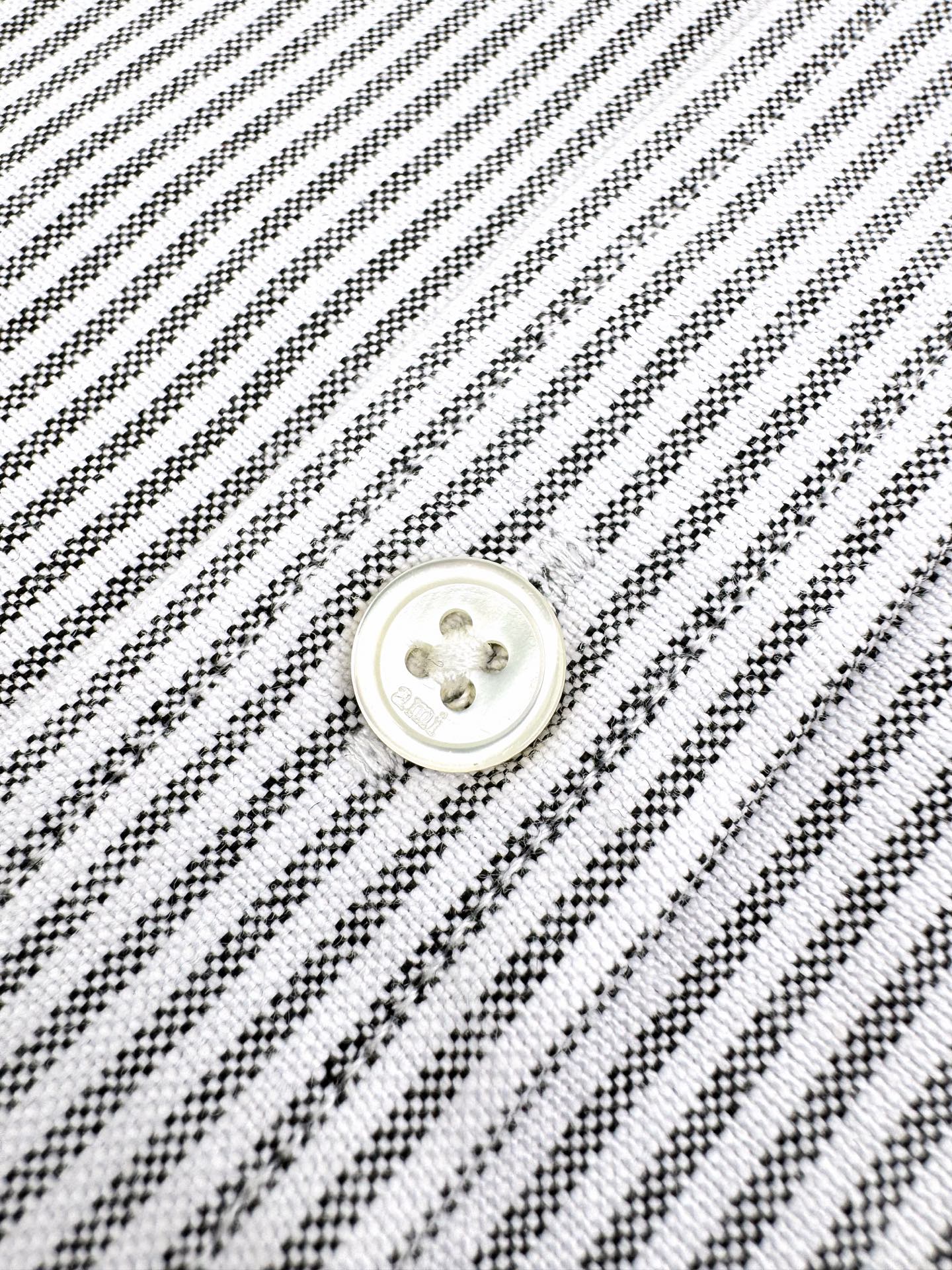 AMI Paris Ami de Cœur Pinstripe Cotton Long-Sleeve Shirt — Black & White