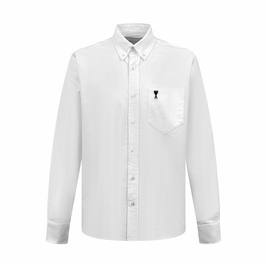 AMI Paris Ami de Cœur Oxford Cotton Button-Down Shirt — White