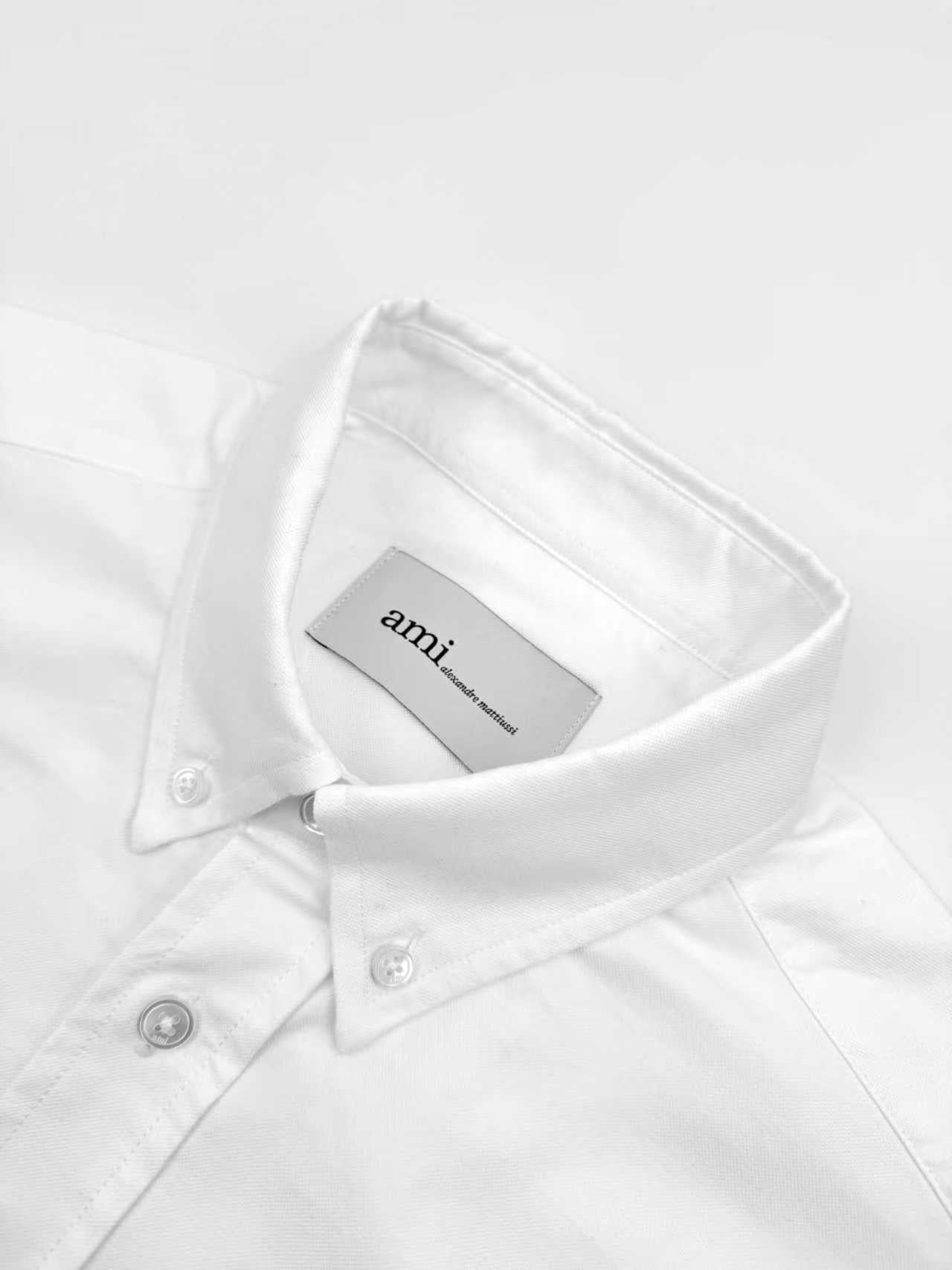 AMI Paris Ami de Cœur Oxford Cotton Button-Down Shirt — White