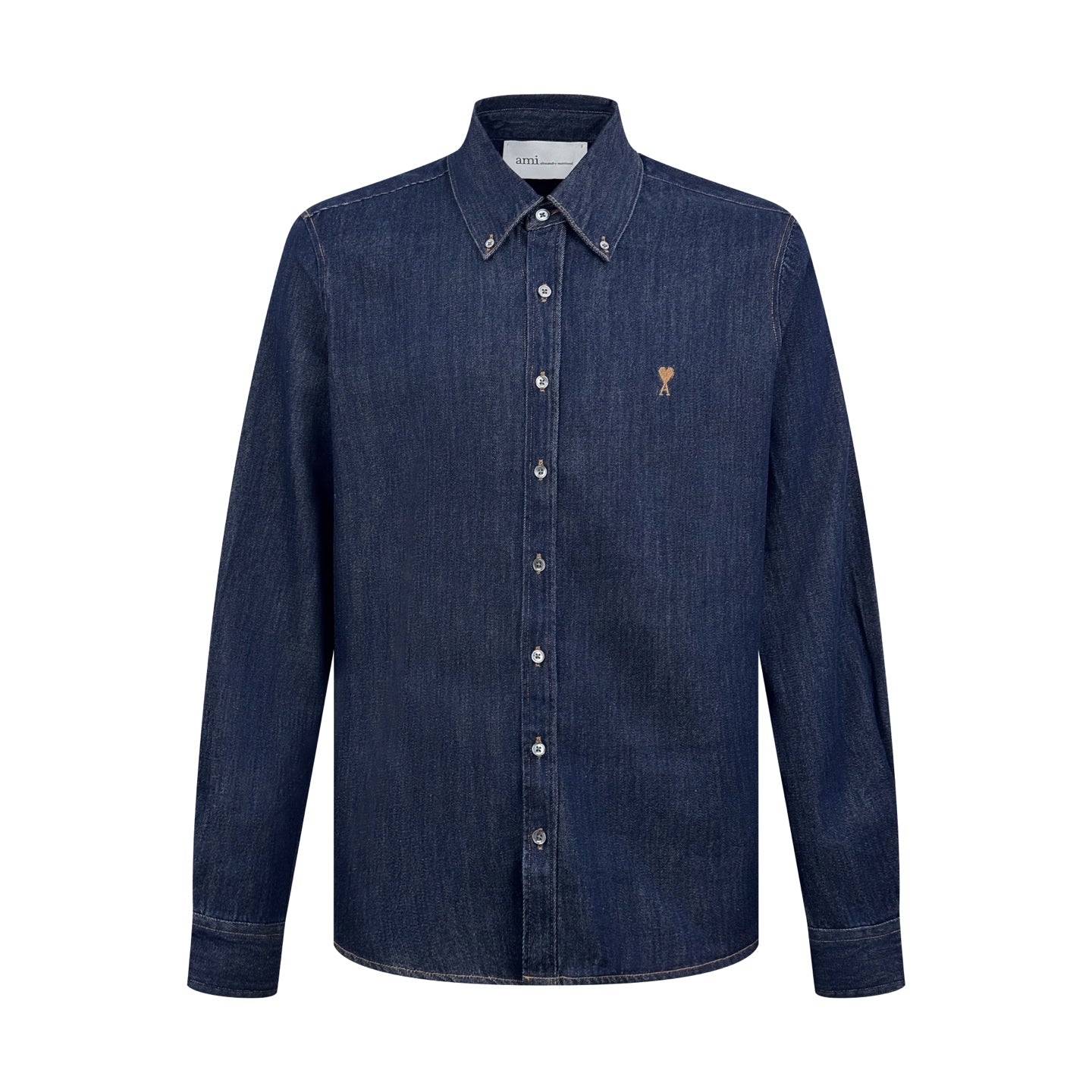 AMI Paris Ami de Cœur Raw Denim Button-Down Shirt — Indigo